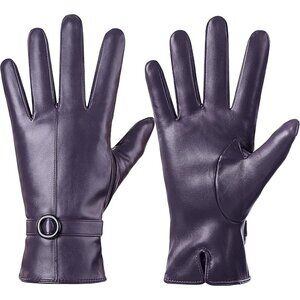 Women's Purple Winter Leather Gloves Touchscreen Texting Warm Driving Gloves
